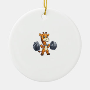 Cute Cartoon Giraffe Lifting Weights Fitness Gym Ceramic Ornament