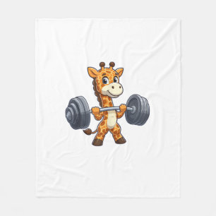 Cute Cartoon Giraffe Lifting Weights Fitness Gym Fleece Blanket