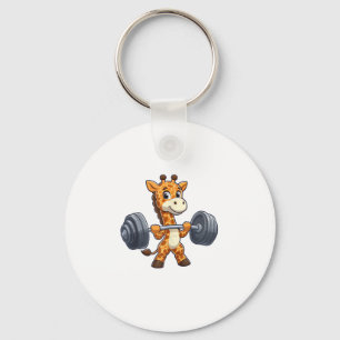Cute Cartoon Giraffe Lifting Weights Fitness Gym Key Ring