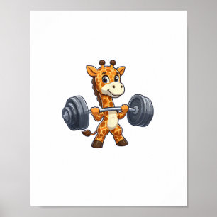 Cute Cartoon Giraffe Lifting Weights Fitness Gym  Poster