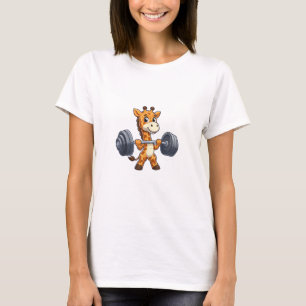 Cute Cartoon Giraffe Lifting Weights Fitness Gym T-Shirt