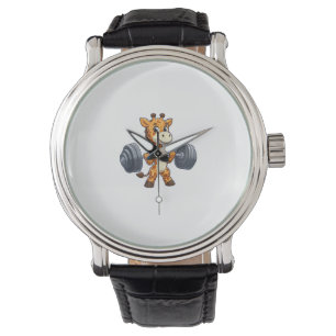 Cute Cartoon Giraffe Lifting Weights Fitness Gym Watch