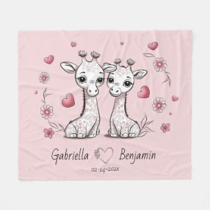 Cute Cartoon Giraffe Lovers Heart Valentine’s Day Fleece Blanket