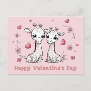 Cute Cartoon Giraffe Lovers Heart Valentine’s Day Postcard
