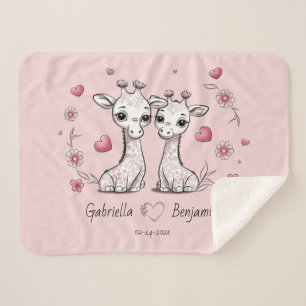 Cute Cartoon Giraffe Lovers Heart Valentine’s Day Sherpa Blanket