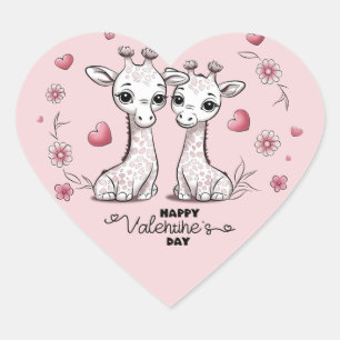 Cute Cartoon Giraffe Lovers Heart Valentine’s Day Sticker