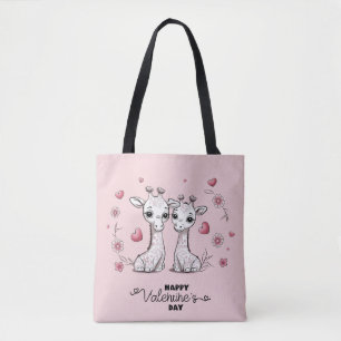 Cute Cartoon Giraffe Lovers Heart Valentine’s Day  Tote Bag