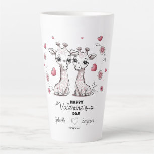 Cute Cartoon Giraffe Lovers Hearts Valentine’s Day Latte Mug