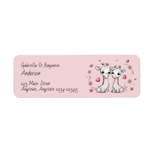 Cute Cartoon Giraffe Lovers Hearts Valentine’s Day Return Address Label