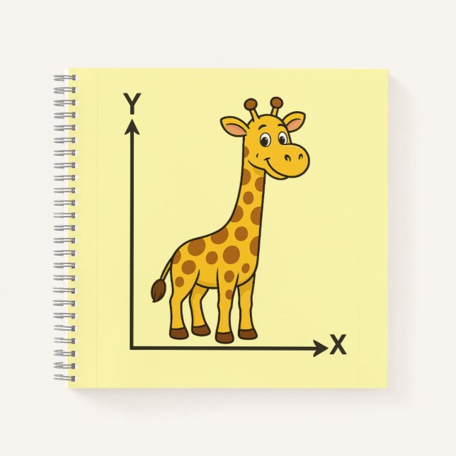 Cute Cartoon Giraffe on Math X-Y Axis Notebook (Front)