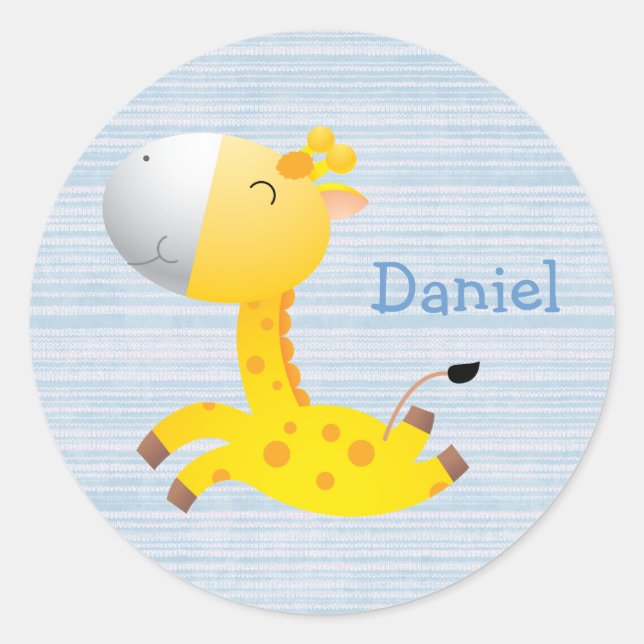Cute Cartoon Giraffe Personalised Classic Round Sticker (Front)