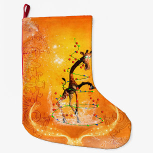 Cute cartoon giraffe with christmas tree large christmas stocking