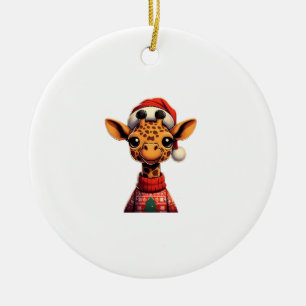 Cute Cartoon Giraffe With Santa Hat Christmas Xmas Ceramic Ornament