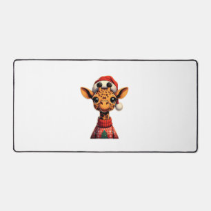 Cute Cartoon Giraffe With Santa Hat Christmas Xmas Desk Mat