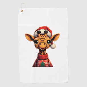 Cute Cartoon Giraffe With Santa Hat Christmas Xmas Golf Towel