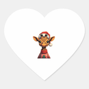 Cute Cartoon Giraffe With Santa Hat Christmas Xmas Heart Sticker