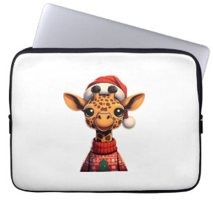 Cute Cartoon Giraffe With Santa Hat Christmas Xmas Laptop Sleeve
