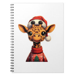 Cute Cartoon Giraffe With Santa Hat Christmas Xmas Notebook