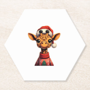 Cute Cartoon Giraffe With Santa Hat Christmas Xmas Paper Coaster