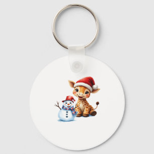 Cute Cartoon Giraffe with Santa Hat & Snowman Clas Key Ring