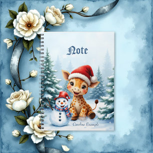 Cute Cartoon Giraffe with Santa Hat & Snowman Notebook
