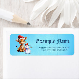 Cute Cartoon Giraffe with Santa Hat & Snowman Return Address Label