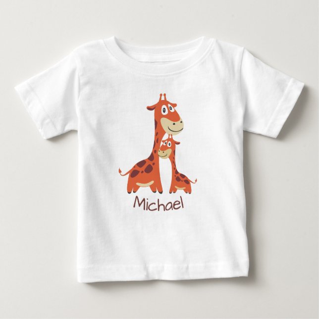 Cute Cartoon Giraffes Personalised Baby T-Shirt (Front)