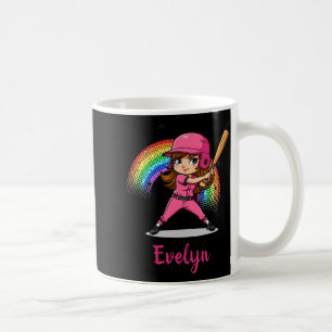 Cute Cartoon Girl Baseball Player In Pink T Shirt Coffee Mug