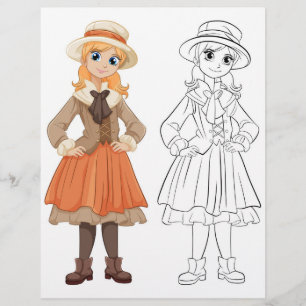 Cute Cartoon girl colouring page