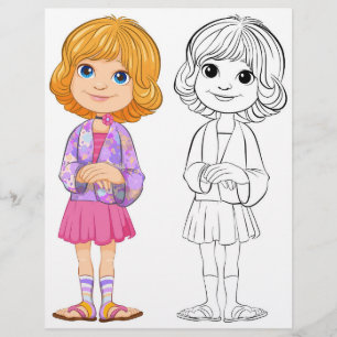 Cute Cartoon girl colouring page