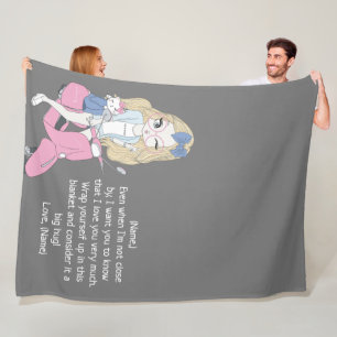 Cute Cartoon Girl Custom Letter Note for Kids Fleece Blanket