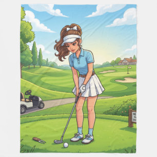 Cute Cartoon Girl Do Golf Sport Fleece Blanket