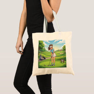 Cute Cartoon Girl Do Golf Sport Tote Bag