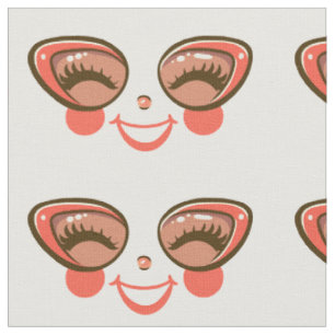 cute cartoon girl doll face wearing glasses art fabric