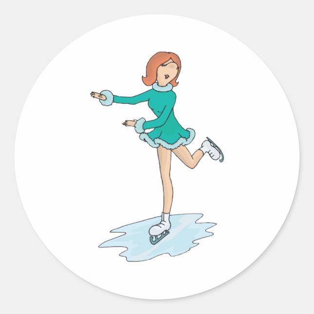 cute cartoon girl figure skating classic round sticker (Front)