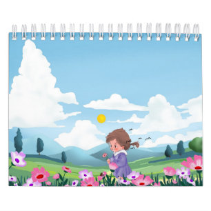 Cute Cartoon Girl Floral Notebook Calendar