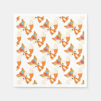 Cute Cartoon Girl Fox Pup With Flowers Napkin
