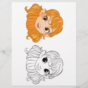 Cute Cartoon girl head colouring page
