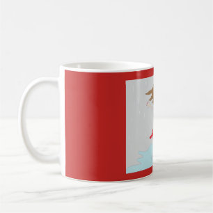 cute cartoon girl on a red dress in the rain coffee mug