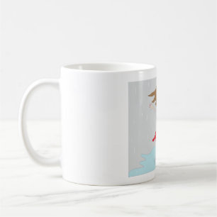 cute cartoon girl on a red dress in the rain mug