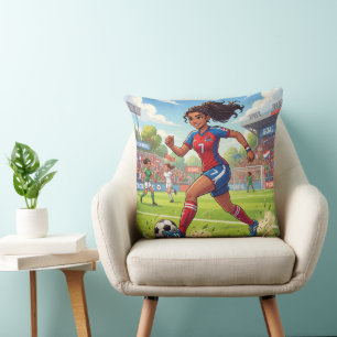 Cute Cartoon Girl Playing Soccer Football Cushion