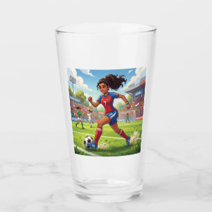 Cute Cartoon Girl Playing Soccer Football Glass