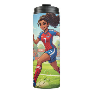 Cute Cartoon Girl Playing Soccer Football Thermal Tumbler