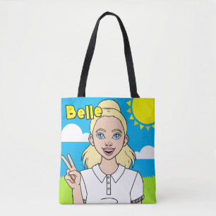 Cute Cartoon Girl School Student Name Library Tote Bag