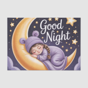 Cute Cartoon Girl Sleeping on Crescent Moon Tissue Paper