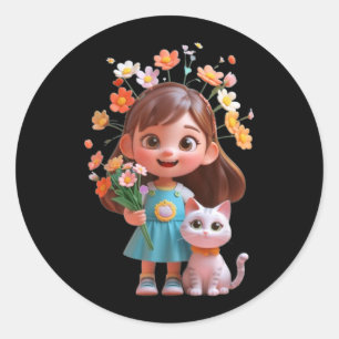 Cute Cartoon Girl with a Playful Funny Unisex Classic Round Sticker