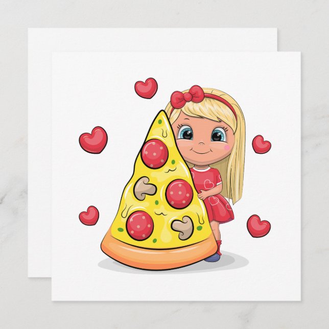 Cute cartoon girl with a slice of pizza. (Front/Back)
