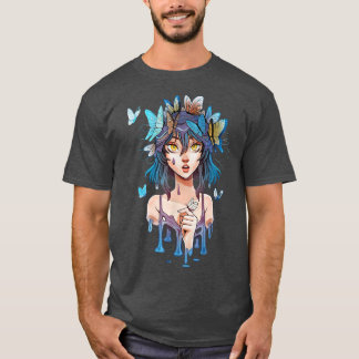 Cute cartoon girl with flying butterflies  T-Shirt