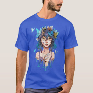 Cute cartoon girl with flying butterflies  T-Shirt