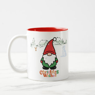 Cute Cartoon Gnome Christmas Wishes Two-Tone Coffee Mug